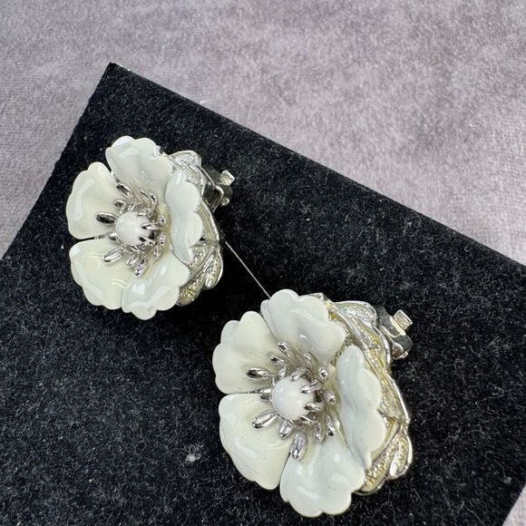 Sarah Coventry Vintage Brooch & Clip Earrings Flower Enamel - Picture 4 of 8